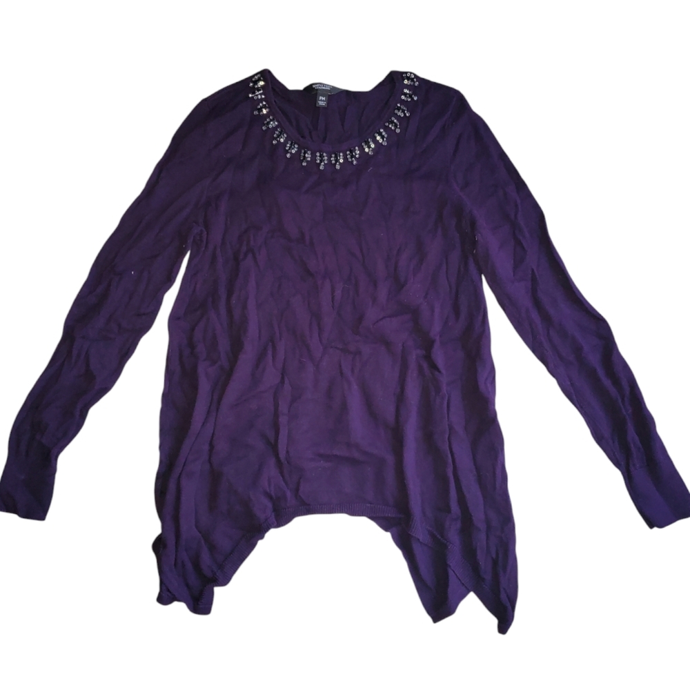 Simply Vera Verawang  Purple Embellished Long Sleeve  Pullover Sweater Size PM